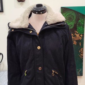 Baby Phat Wool Jacket Faux Fur Detachable Collar Women's L